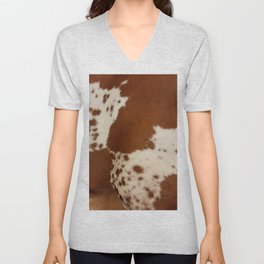 Brown tan spotted cowhide pattern V Neck T Shirt