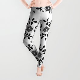 Floral Prairie White and Black Accents Leggings