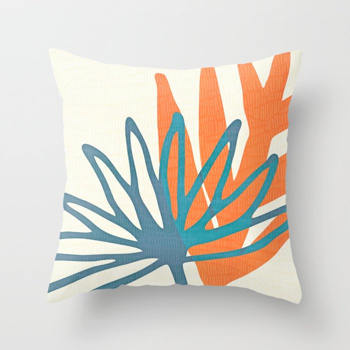 Mid Century Nature Print / Teal and Orange Throw Pillow