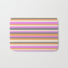 [ Thumbnail: Violet, Gray, Brown, and Beige Colored Lined/Striped Pattern Bath Mat ]