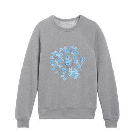 Blue Bunnies and Leaves, Botanical Bunny Pattern Watercolor Kids Crewneck