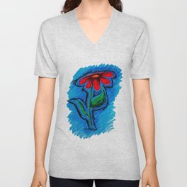 Red Flower V Neck T Shirt
