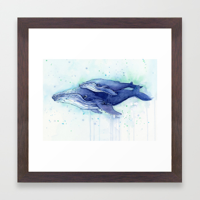 Humpback Whale Watercolor Mom And Baby Painting Whales Sea