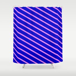 [ Thumbnail: Violet & Blue Colored Lined/Striped Pattern Shower Curtain ]
