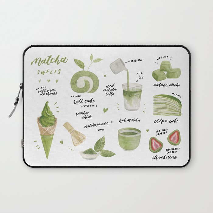 Matcha sweets watercolour illustration Laptop Sleeve