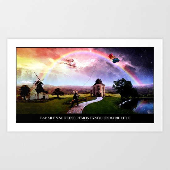 Babar en su reino remontando un barrilete Art Print
