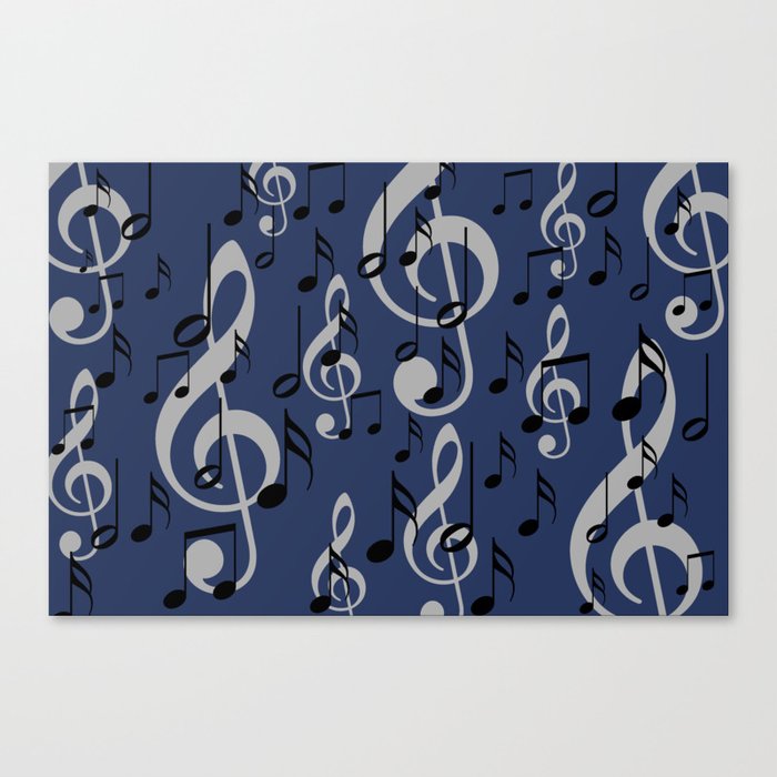 Clef and Music Notes blue background Canvas Print