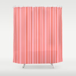 [ Thumbnail: Salmon and Light Pink Colored Lined Pattern Shower Curtain ]