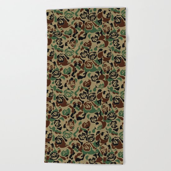 Pug Camouflage Beach Towel