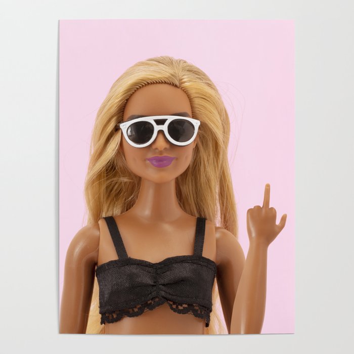 K Bye :) Poster | Photography, Digital, Color, Doll, Barbie, Pink, Middle-finger, Rude, Sunglasses, Humor
