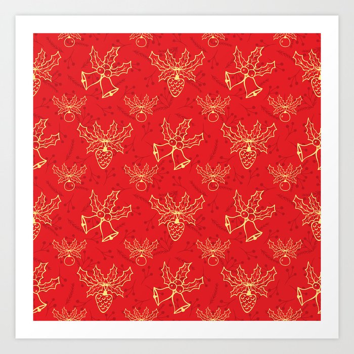 Festive Red Christmas Pattern Art Print
