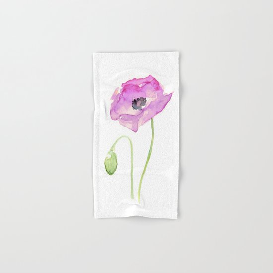 Flower Purple Poppy Floral Watercolor Hand & Bath Towel