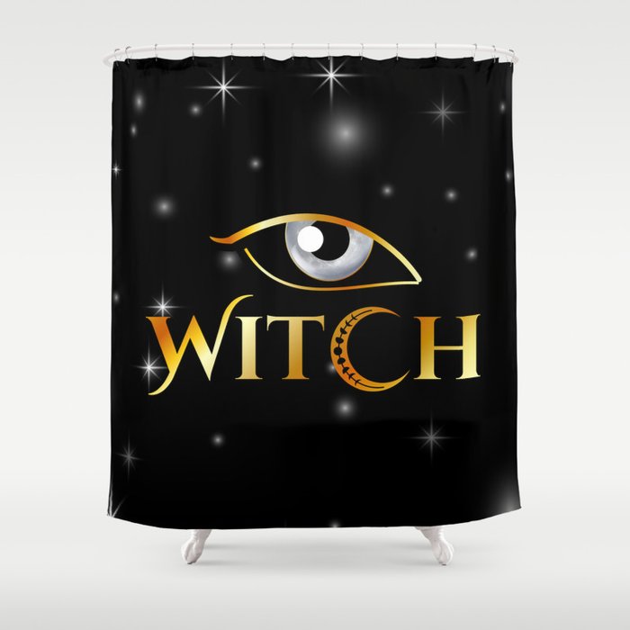 New World Order golden witch eyes with crescent moon	 Shower Curtain