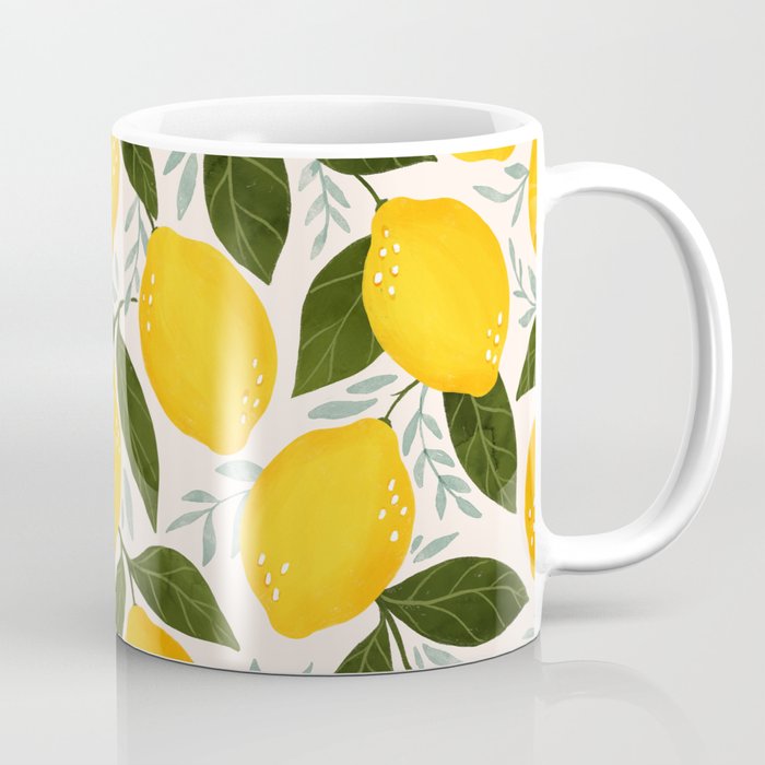 Mediterranean Summer Lemons Pattern Coffee Mug