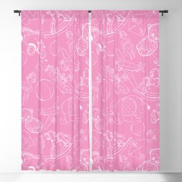 Pink and White Toys Outline Pattern Blackout Curtain