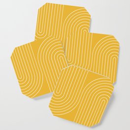 Minimal Line Curvature VIII Golden Yellow Mid Century Modern Arch Abstract Coaster