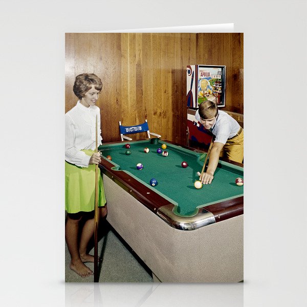 1960's Game room with Pinball and a Pool Table in the Admiral Motel in Wildwood, NJ Stationery Cards