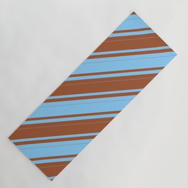 [ Thumbnail: Sienna and Light Sky Blue Colored Lines/Stripes Pattern Yoga Mat ]
