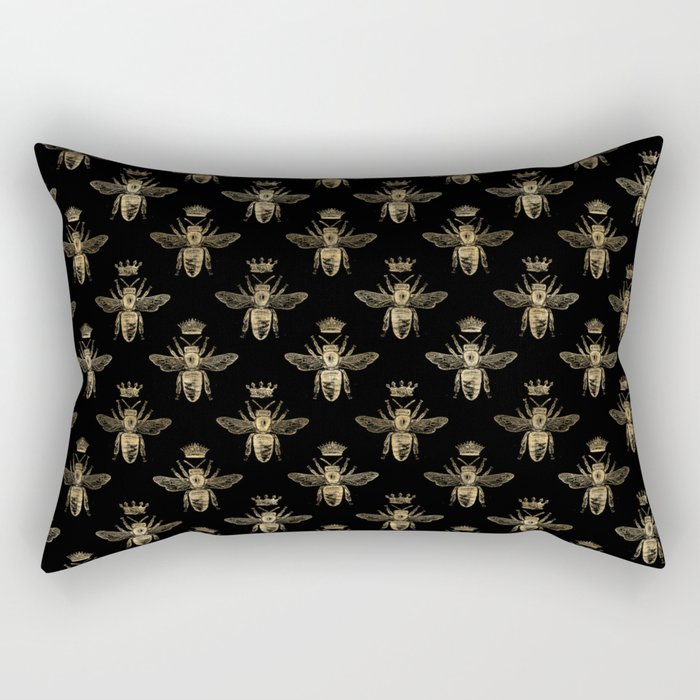 Black & Gold Queen Bee Pattern Rectangular Pillow