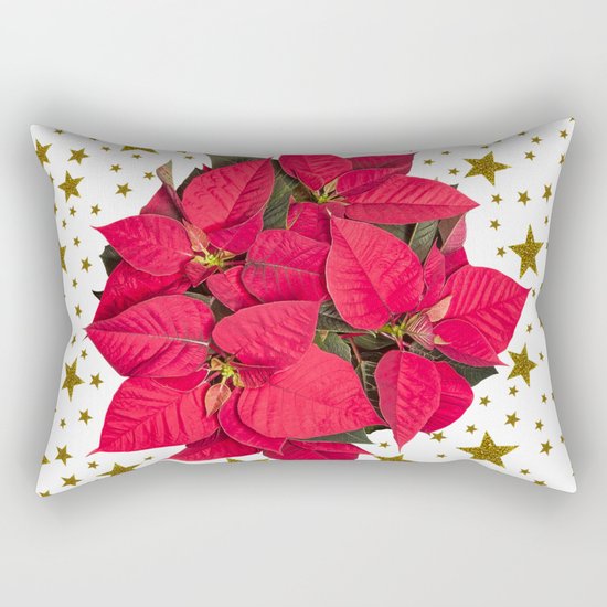 Red Christmas flower and sparkly gold stars Rectangular Pillow