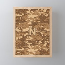 Personalized  N Letter on Brown Military Camouflage Army Commando Design, Veterans Day Gift / Valentine Gift / Military Anniversary Gift / Army Commando Birthday Gift  Framed Mini Art Print