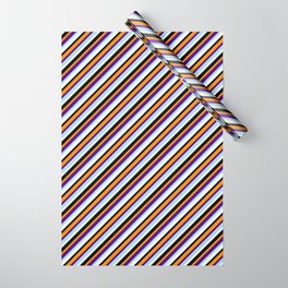 [ Thumbnail: Eye-catching Dark Orange, Indigo, Light Blue, Mint Cream, and Black Colored Pattern of Stripes Wrapping Paper ]
