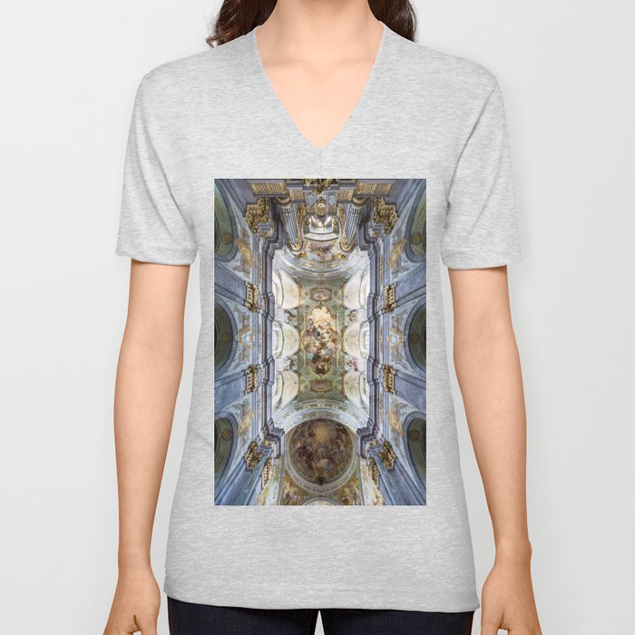 Renaissance Ceiling Fresco Veneration of the Holy Trinity Sonntagberg Basilica  V Neck T Shirt