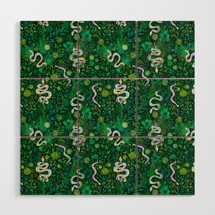 Serpents Colorés dans L'Herbe (Colorful Snakes in the Grass)  Wood Wall Art