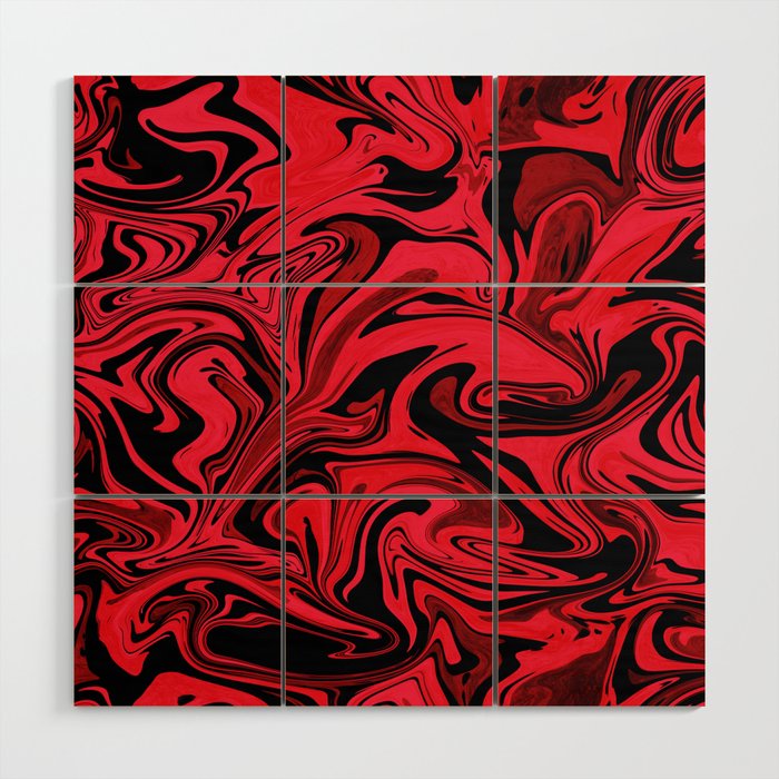 Red and black fluid art, punk rock red abstract swirl marble Wood Wall Art