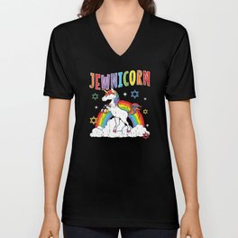 Rainbow Unicorn Cute Jew Menorah Happy Hanukkah V Neck T Shirt