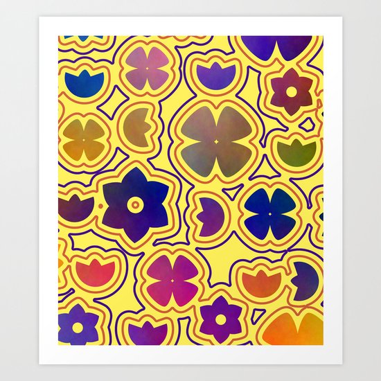 Floral doodles in yellow Art Print