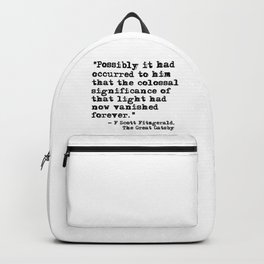 The colossal significance of that light - Fitzgerald quote Backpack | Romantic, Fscottfitzgerald, Thegreenlight, Graphicdesign, Artdeco, Antique, Reading, Book, Gatsbyquote, Read 