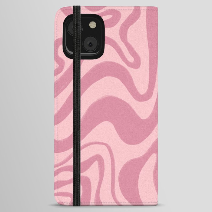 Cozy Hand-Painted Retro Modern Swirl in Rose Pink on Blush Pink iPhone Wallet Case