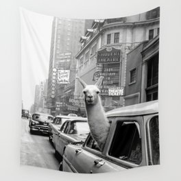Llama Riding In Taxi Wall Tapestry