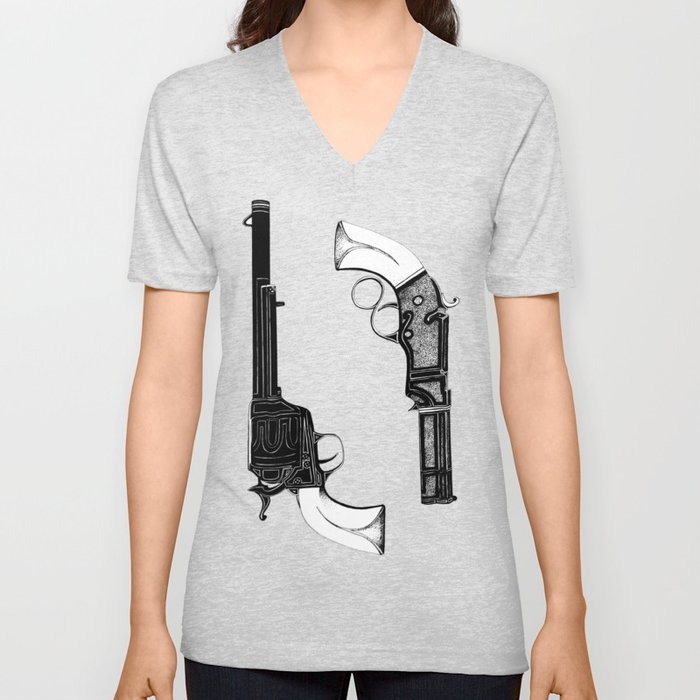 Two Guns V Neck T Shirt