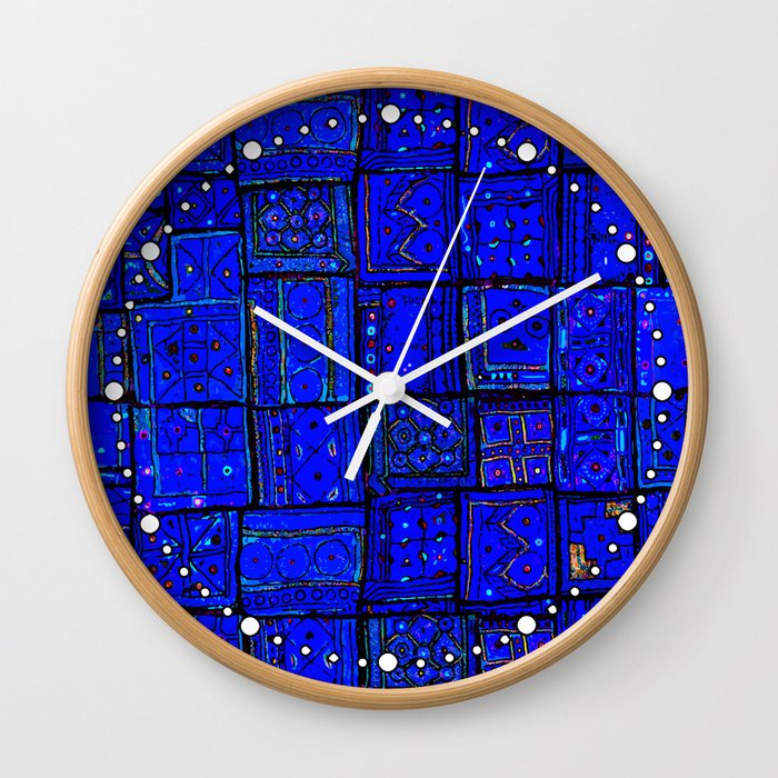 N99 Calm Blue Traditional Moroccan Geometric Shapes. Wall Clock by