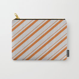 [ Thumbnail: Chocolate & Light Grey Colored Striped Pattern Carry-All Pouch ]