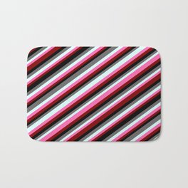 [ Thumbnail: Colorful Dim Gray, Light Cyan, Hot Pink, Maroon & Black Colored Striped/Lined Pattern Bath Mat ]