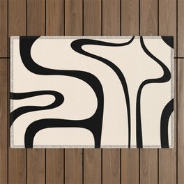 Copacetic Retro Abstract in Black and Almond Cream Outdoor Rug