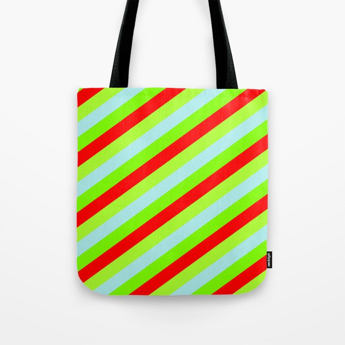 Turquoise, Chartreuse, Red & Light Green Colored Lines/Stripes Pattern Tote Bag