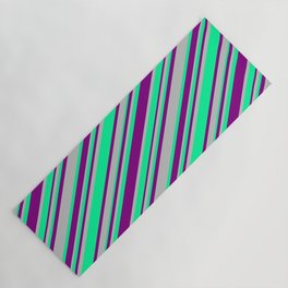 [ Thumbnail: Purple, Grey, and Green Colored Lines Pattern Yoga Mat ]