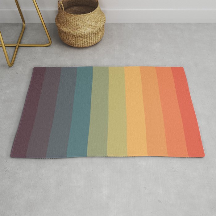 Colorful Retro Striped Rainbow Rug