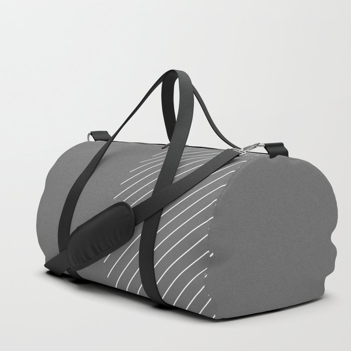Elegant Thin Stripes and Paper Texture Noise Texture Gray Grey White Duffle Bag