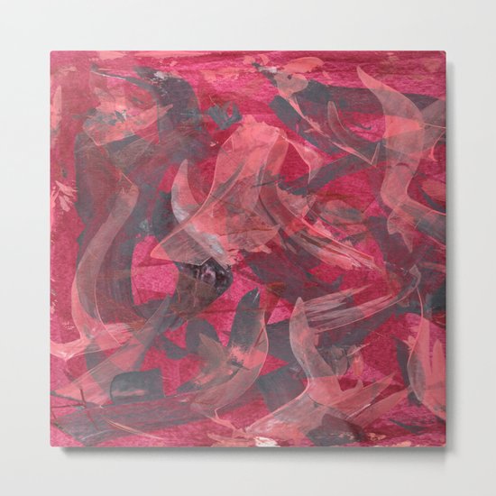 Impetuous, Abstract Art Painting Red Copper Gray Metal Print