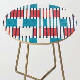 Bold minimalist retro stripes // midnight blue neon red and teal blue geometric grid  Side Table