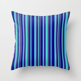 [ Thumbnail: Dark Blue, Dark Slate Blue & Turquoise Colored Pattern of Stripes Throw Pillow ]