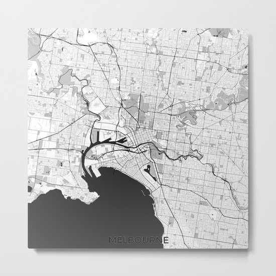 Melbourne City Map Gray Metal Print