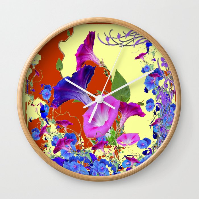 Cognac Cream Art Nouveau Morning Glories Abstract Wall Clock By Sharlesart Society6