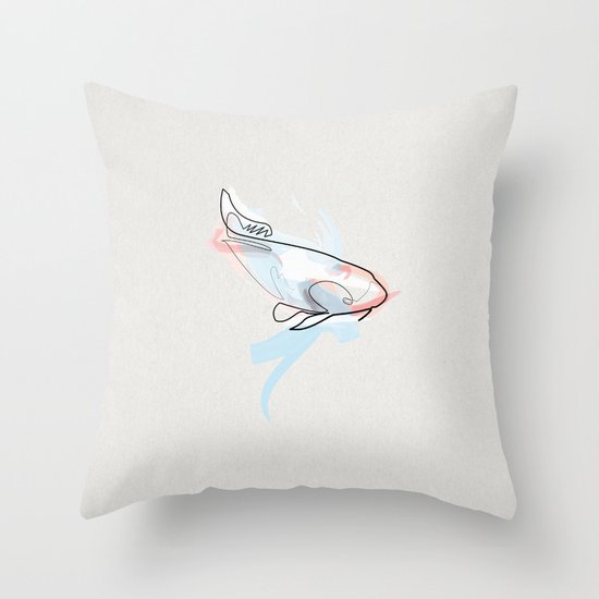 One line Koi Fish Throw Pillow