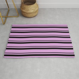 [ Thumbnail: Black and Plum Colored Lined/Striped Pattern Rug ]